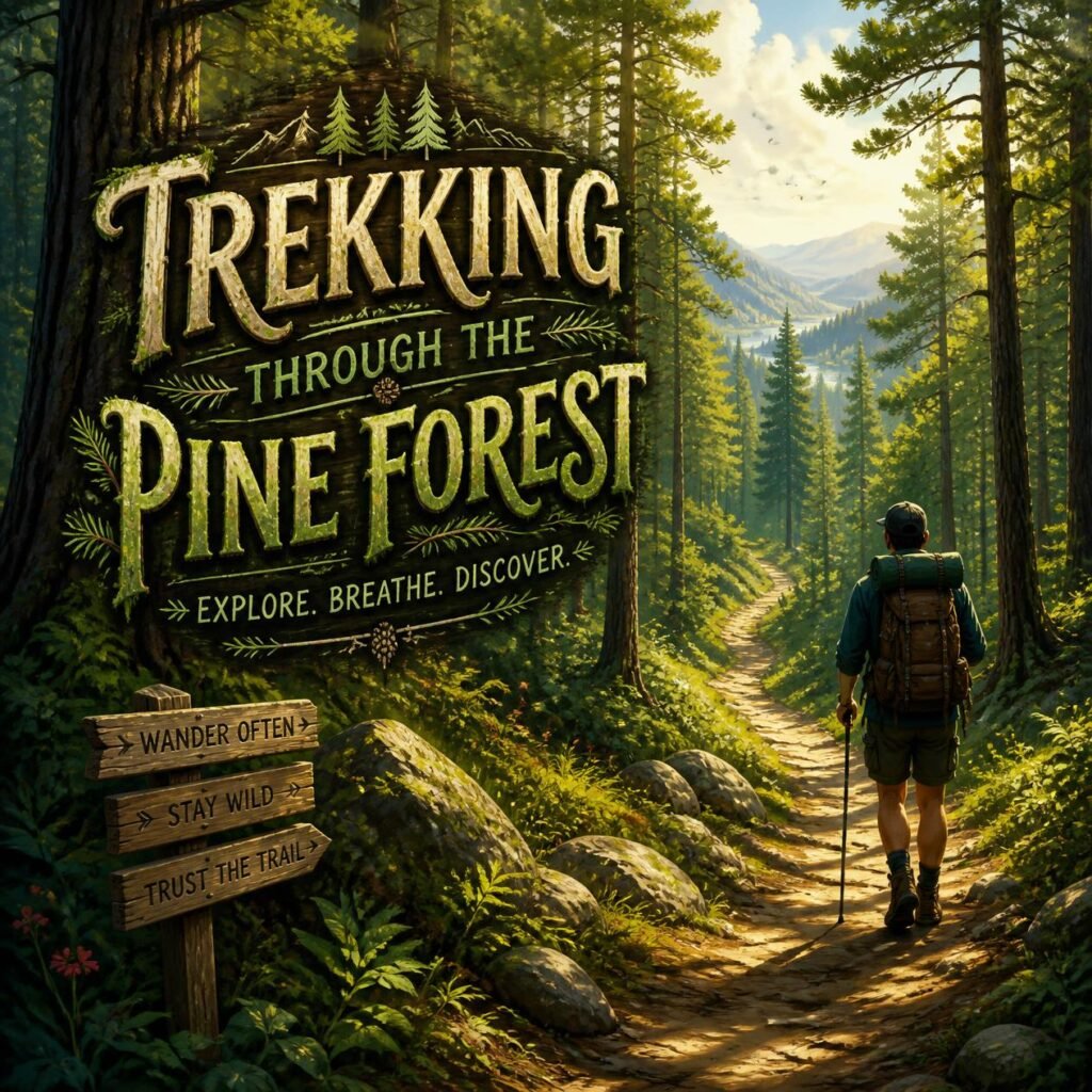Pine Forest Trekking Walk Through Tranquil Woodland Trails